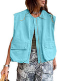 New Sleeveless Pocket Loose Vest Zipper Coat