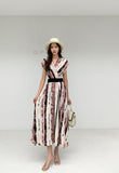 Light Luxury Retro Sleeveless V-Neck Print Dress Women's Summer Waists Thin Temperament Elegant Famous
