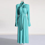 French Retro High-End Feel Waist Thin Dress 2025 New Three-Dimensional Flowers Decorated Long Dress Women's