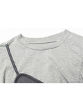 Long Sleeve Hoodless Hoodies Women 2023 Autumn Patchwork Fake Two-Piece Sling Design Oversize Sweatshirt Pullover