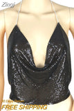 Metal Crop Top Summer Sexy Club Backless Bralette Beach Halter Gold Sequined Party Women Tank Top