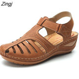 Summer Leather Vintage Sandals Buckle Casual Sewing Women Shoes Female Ladies Platform Retro Sandalias Plus