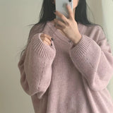 V-Neck Solid Color Pullover SweaterOutfit