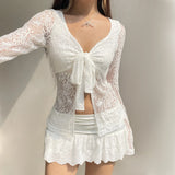 Hersting Sexy Spice Girls Lace Perspective Kinesi Design V Collar Cardigan Holiday Wind With Sunscreen Thin