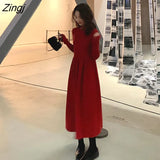 Knitted Dress Women Office Lady Elegant Party Dress Long Sleeve Fairy One-Piece Dress Korean Fall Clothes for Women