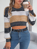 Autumn And Winter Casual Coloring Lantern Sleeves Exposed Umbilly Sweater Women's