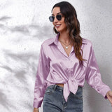 Fashion Button Up Satin Silk Shirt Youth Woman Blouses Cheap and Pretty Blouses Satin Luxury Shirt OL Female