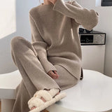 Casual Thick Sweater Tracksuits O-neck Pullover & Elastic Waist Pants Suit Female Knitted 2 Pieces