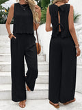 Summer Women's Fashion Ice Silk Sleeveless Vest Casual Pants Set