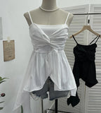 Shooting Irregular Kinky Skirt Shaved Belly Thin Sling Vest Design Slim Slime Sleeveless Top
