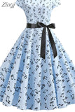 Women Summer Vintage Dress Robe Femme Short Sleeve Floral Print O-Neck Big Swing Elegant Party Sundress Black