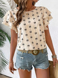 New Jacket Round-Neck Chiffon Women Fashion Trend Printing Short-Sleeved Top