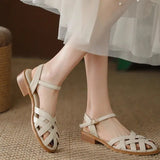 Wind Sandal Shoes Women 2025 New Summer Niche Buns Woven Hollow Coarse Heel Buckle Roman