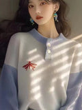 Bubble Sleeve Sweater Women's 2025 New Gentle Lazy Sensing Embroidered Knitted