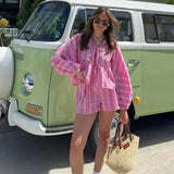 Women's INS Explosion Striped Striped Lantern Sleeve Shorts