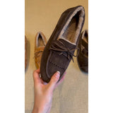 Lauded Shoes Women's 2025 Autumn And Winter Velvet Tweed Soft Bottom Plus Velvet Warm One-Legged Flat Sole Single