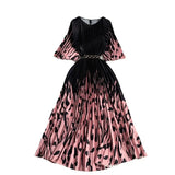 Zingj Ripe Wind Retro Temperament Three House Wrinkled A-Word Pleated Waist Show Thin Print Sleeve Round Collar To Receive Five Points Dress