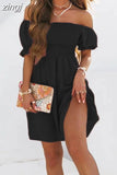 Dress Women Summer Sexy Off Shoulder Dresses Female Slash Neck Backless Puff Sleeve Dress Ladies Elegant Beach Party