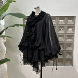 Chicly Slightly Through The Flowers With Irregular Lotus Leaf Skirt Lantern Long-Sleeved Dress Fluttering Holiday