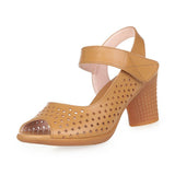 Sandals Women 2025 Summer New Leather Face Hollow Coarse Heel Cave Sandals Breathable External Wear Women's Shoes