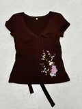 Print Niche Design Waist Tie With Short T-Shirt Hottie Simple Casual