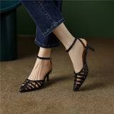 Pointed Sandals Women Summer Niche Design Bun Buckle Knitting Style Roman Fine Heels High Heels