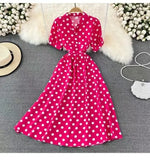 Summer French Retro Skinny Bubble Short-Sleeved V-Neck A-Shaped Dress Elegant Temperament Long