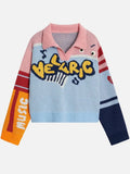 And Winter Fashion Striped Sweater Female Pattern Print Lull Loose Version Of The Bumpy Pattern Splicing Fashionable