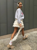 Personality Irregular Design Feel White Lace Skirt Fashion Hot Girl With Breathable