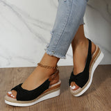 New Fish Mouth Bow Buckle Thick Bottom Slope Sandals Women's Large Size Hemp Rope Bottom Flat Bottom Women