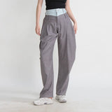 Zingj New Contrast Color Jeans Splicing Casual Pants Half Loose Waist Loose Pleated Show Thin Plaid Harun