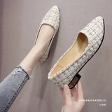 And South Korea Large-Size Cloth Low Heel Single Shoes Women's Light-Mouthed Tip Flat Bottoms To Spell Lazy Bean Shoes