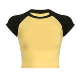 Zingj Color Thread Rotator Sleeve T-Shirt Women's Short Crop Tight Thin Shirt Short Sleeve