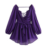 Women's ZA Summer New Temperament Light V Neck Shoulder Sleeves Tethered