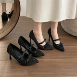 Women 2025 Spring And Autumn New Bow Wave Pointy Sexy Fine And Shallow Pure Lusty Single Shoes