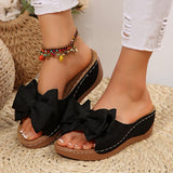 Summer Women's Slope And Thick Bottom Slippers Large-Size Wide Striped Fish Mouth Slippers Flower