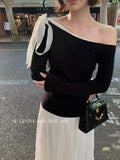 Special Price Does Not Return] Xixi Elegant Temperament Collar Tie With Thin Knitted Shirt Top Female
