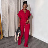 Women's 2025 Summer New Casual Clip Short Sleeve Shirt Broad Leg Pants Fashion
