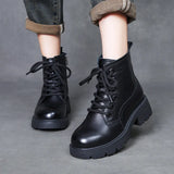 Layer Of Cowhide English Style Martin Boots Women Autumn And Winter New Warm Plus Velvet Short Boots Fashion Women's