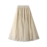 Autumn And Winter Gold Velvet Splicing Mesh Dress Half-Dress Woman's Long High-Rise Thin Yarn Dress