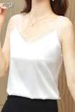 Top Women 2023 Summer Women Clothing Satin Lace V-Neck Sexy Blouse Solid Camisole Women Tops Vest White Crop Top Halter