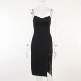 Sexy Knee-Calf Dress Women Sleeveless Summer Side Split Fashion Chain Backless Streetwear Casual Party Dress 2021
