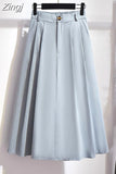 Women Cotton Skirt 2023 Spring Summer Preppy Style Solid Casual Elegant Pocket Elastic High Waist A-Line Midi Skirts