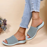 Sandals Women's 2025 Spring And Summer New Knitted Thick-Solle Beach Shoes Word Plus-Size Flat-Bottom Slippers