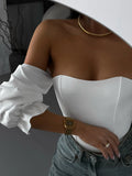 Sexy Hottie Body Fish Bone Bra Splicing Bubble Sleeve Niche Design Long-Sleeved