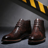 Zingj Men's Round-Head Casual Shoes Men's Leather Boots Front Strap Pressed Martin Boots Plus Size Men's