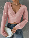 New Women's Sweater With Nail Beads Shoulder-Repair Long-Sleeved Knitted Shirt