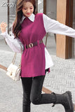 lantern sleeve shirt women knitted vest 2 two piece set 2023 spring autumn womens Shirts sets Sleeveless Sweater