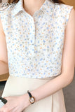 Women's Blouse Floral Elegant Shirt Sleeveless Tank Tops Blouses Chiffon Female Clothing Office Lady Shirts and