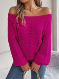Shooting 2025 Autumn And Winter Leisure Pure Color Hollow Word Collar Shoulder Lantern Sleeve Sweater Women's